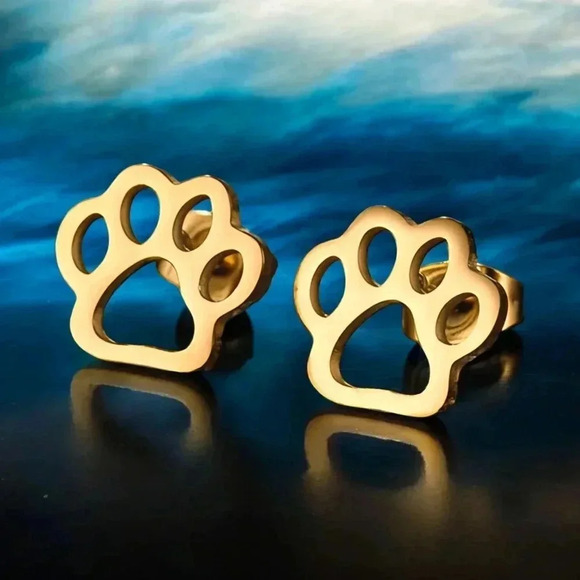 NKULTD Jewelry - 🆕️18K Gold Plated Paw Print  Stud Earrings - Stainless Steel Hypoallergenic 🐾